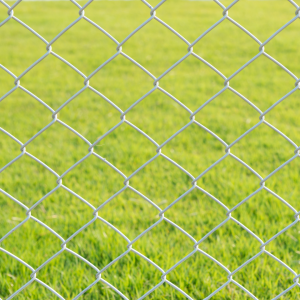 Chain link fence with grass in the background